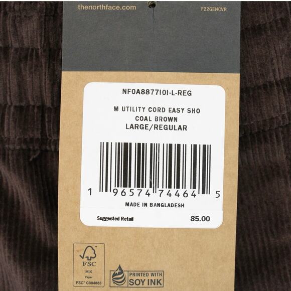 NWT The North Face Men's Utility Corduroy Easy Short Coal Brown Size Large - Picture 7 of 8